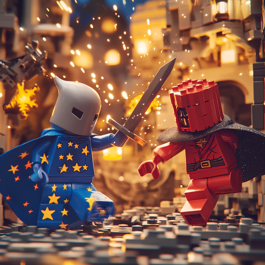 Battle of Blue Robe vs. Lego Knight in 4K Cityscape