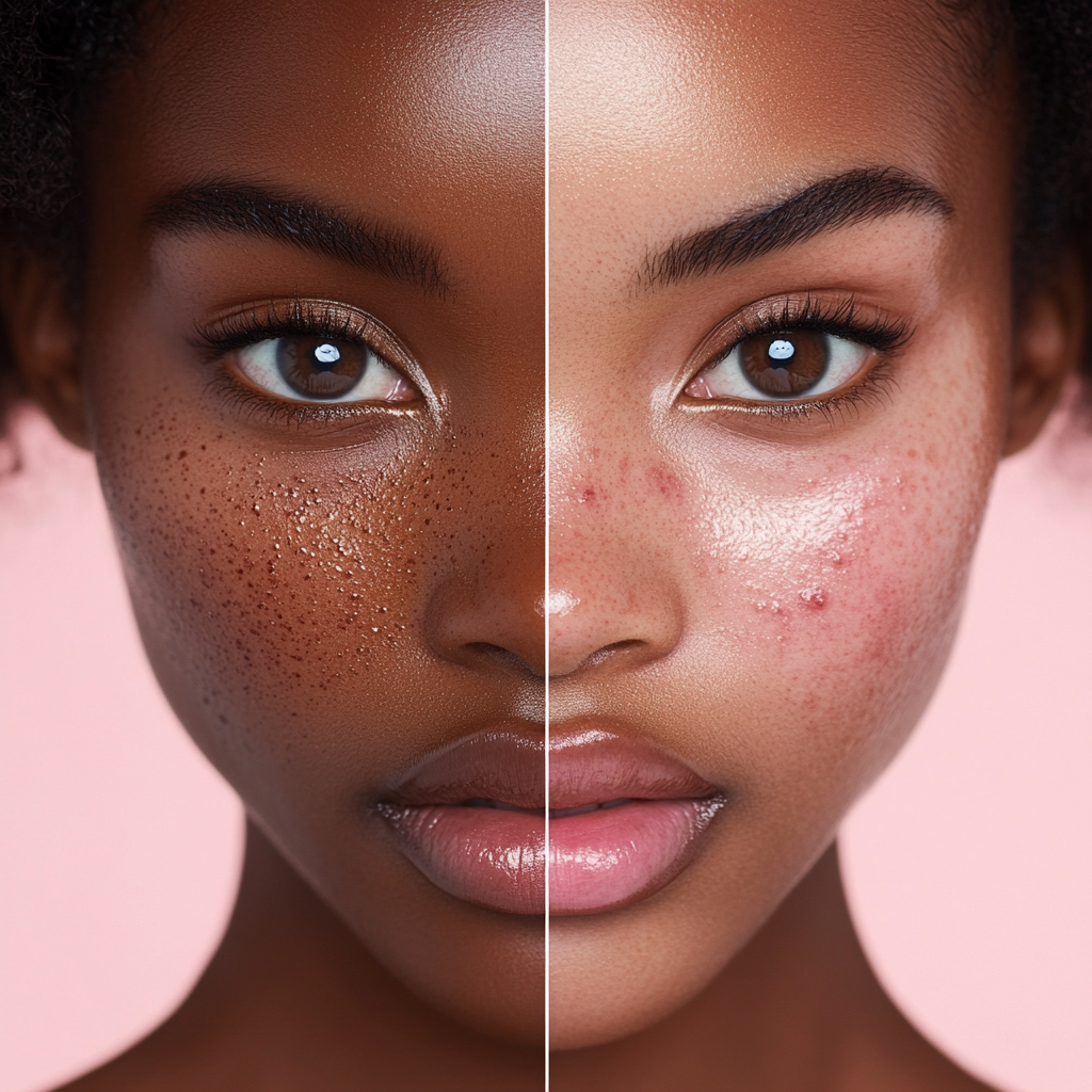 Beautiful African Model with Uneven Skin Before/After