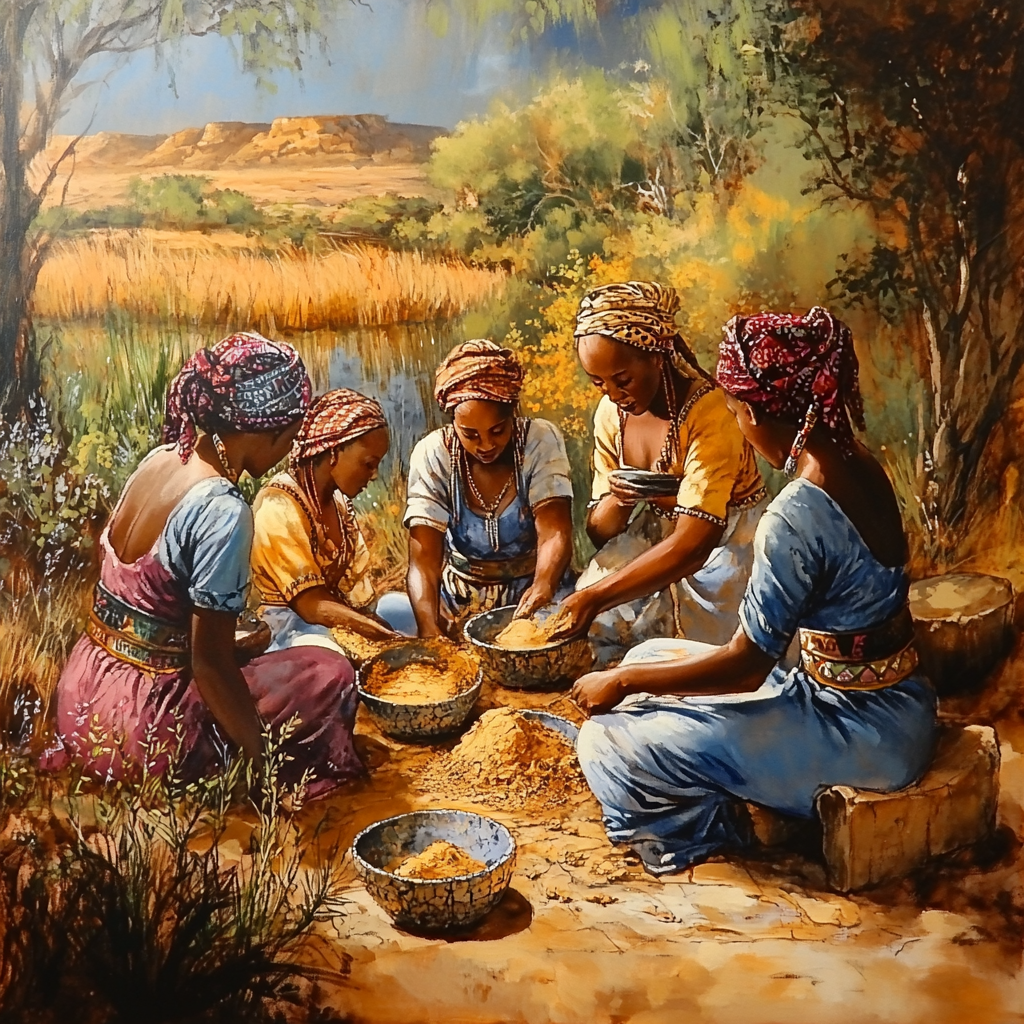 Beautiful African women using rhassoul clay in South Africa.