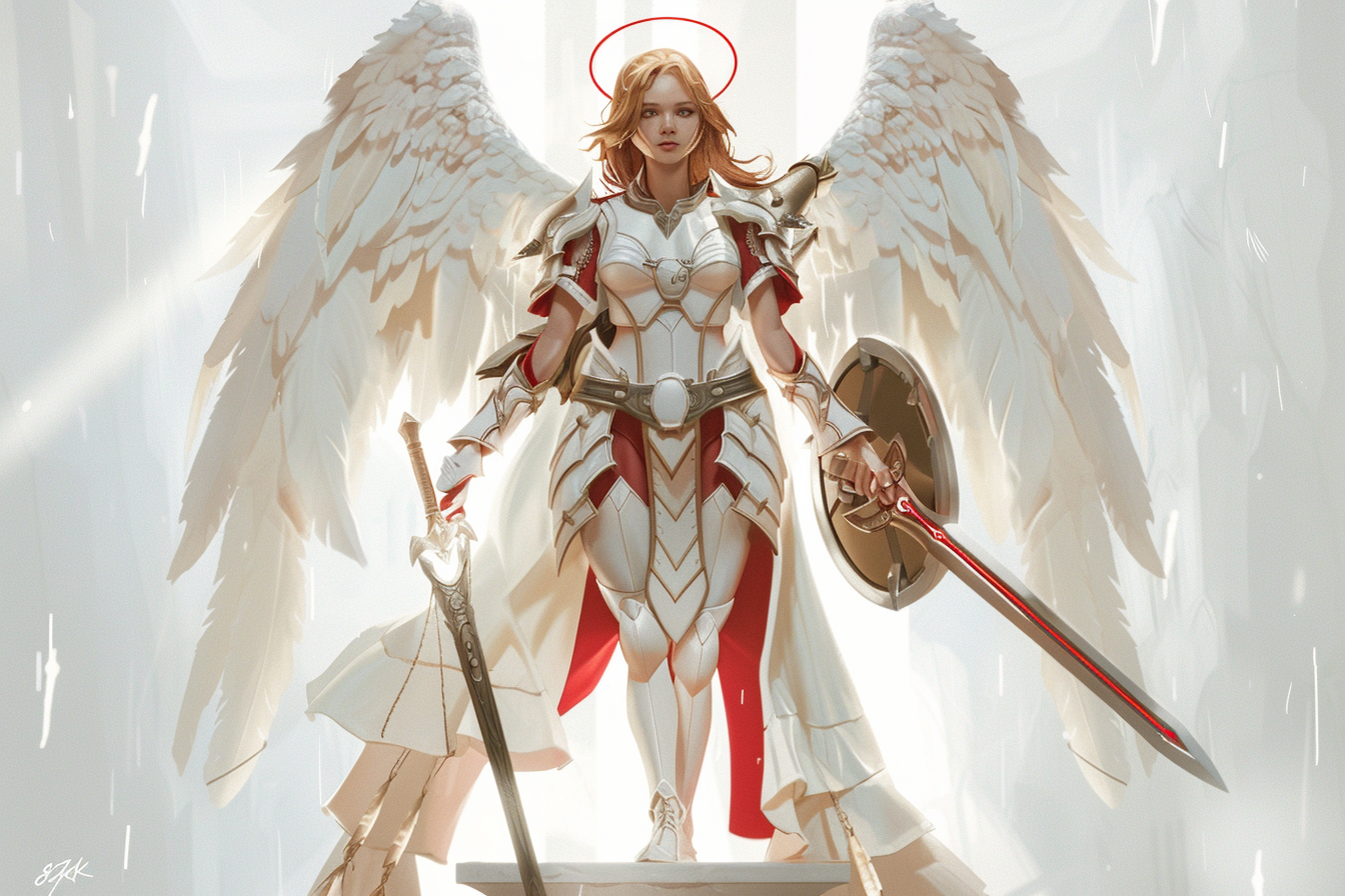 Beautiful Angel Warrior in White Armor