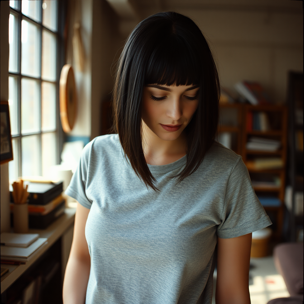 Beautiful British model on hot day in loft apartment.