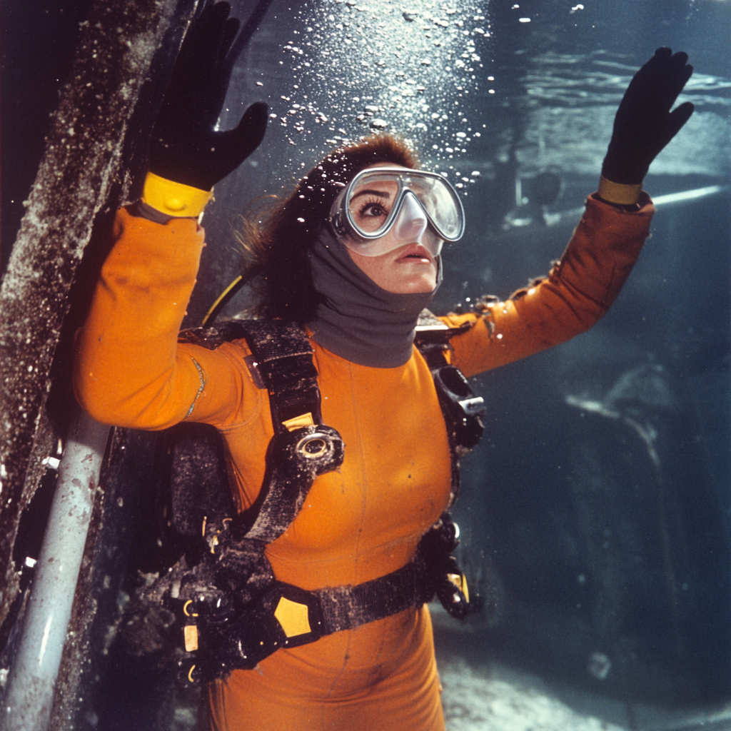 Beautiful Chilean woman in 1970s color TV quality diving.