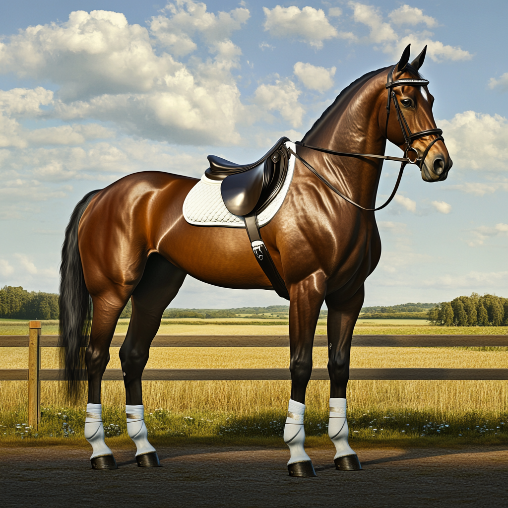 Beautiful Dressage Horse in English Countryside Editorial