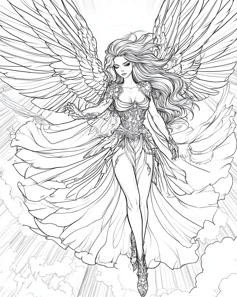 Beautiful Fairy Woman with large wings in Rococo inspired attire.