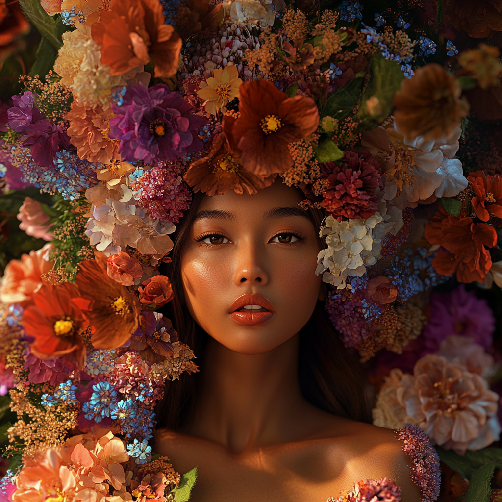 Beautiful Filipina Lady in Colorful Floral Dress.