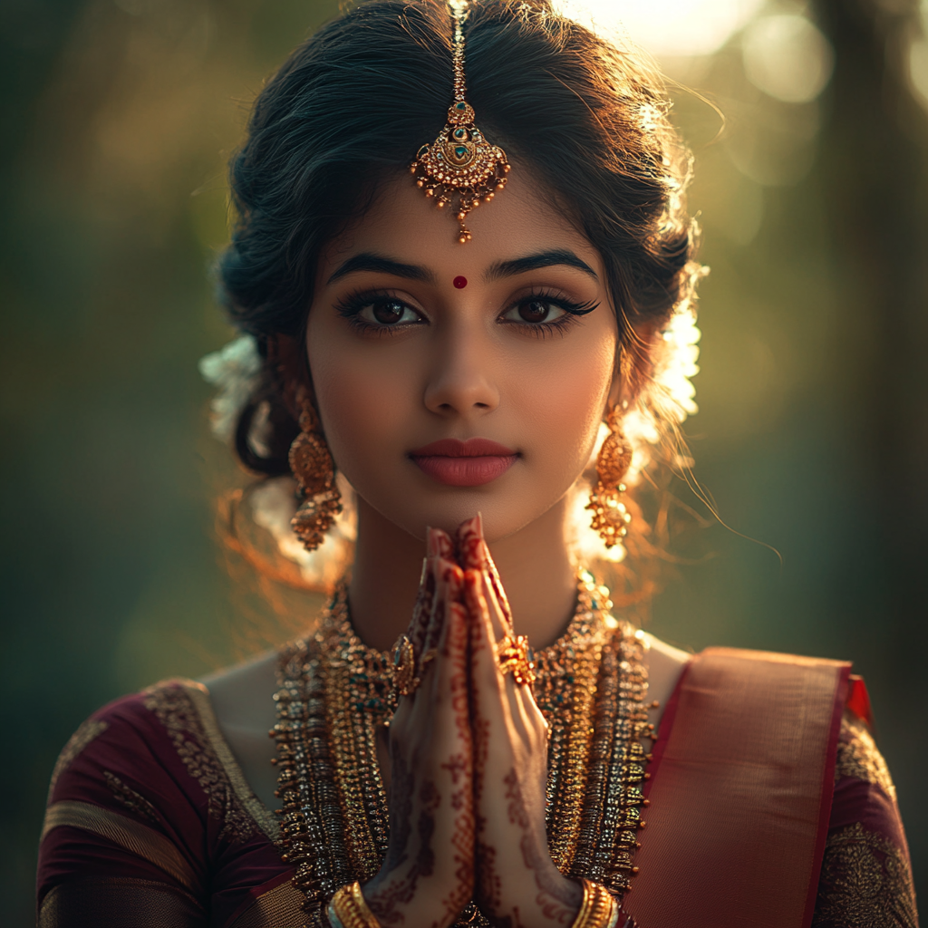 Beautiful Indian woman in Namaste pose