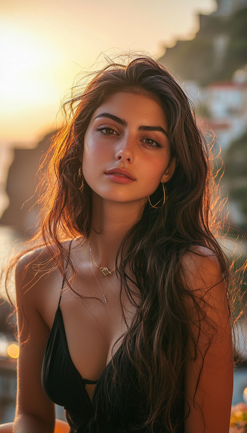 Beautiful Italian Woman Portrait Amalfi Coast Cinematic