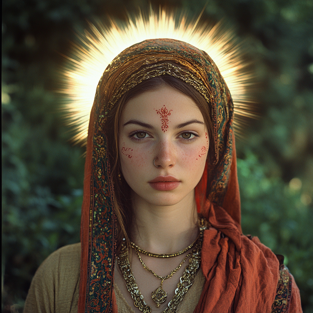 Beautiful Mary of Nazareth with Red Henna Fingertips