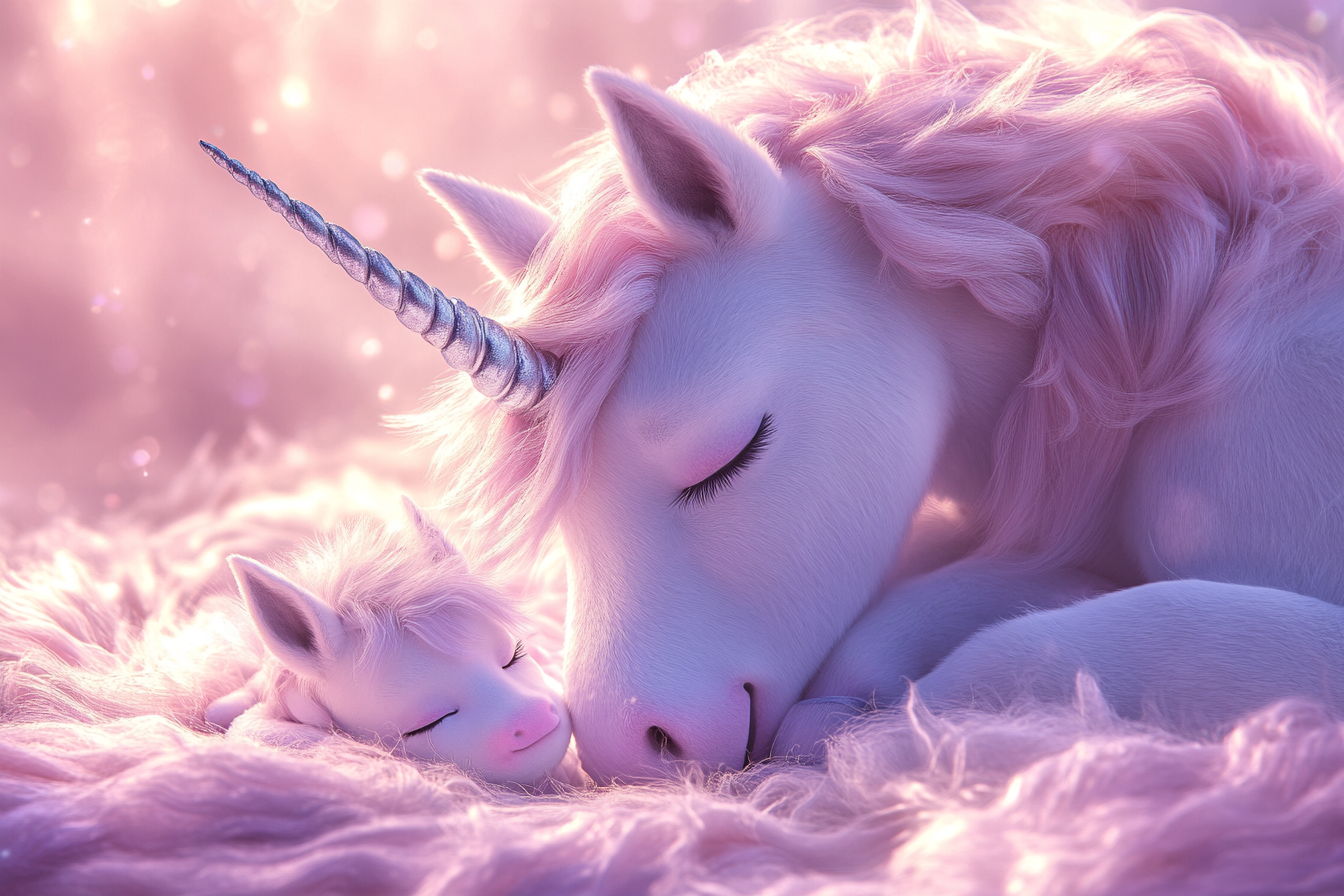 Beautiful Unicorn and Baby in Dreamy Scene