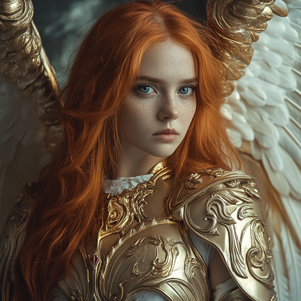 Beautiful archangel warrior with broken heart and determined spirit.