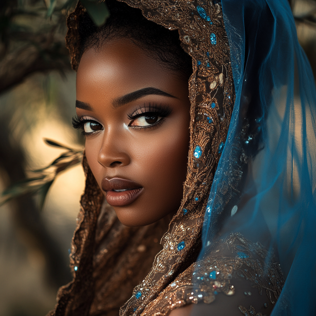 Beautiful black bride in Botswana wearing brown fabric.