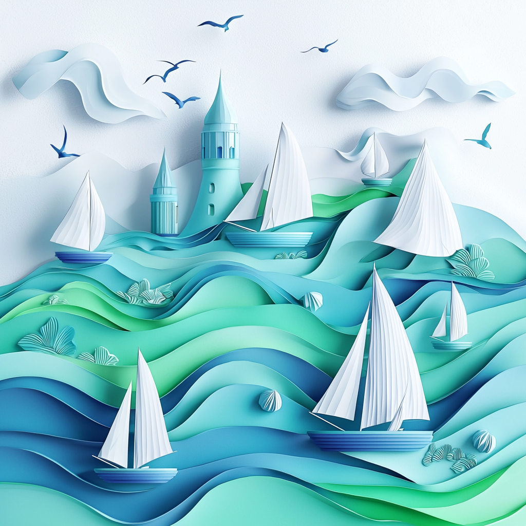 Beautiful blue and green boats on the sea