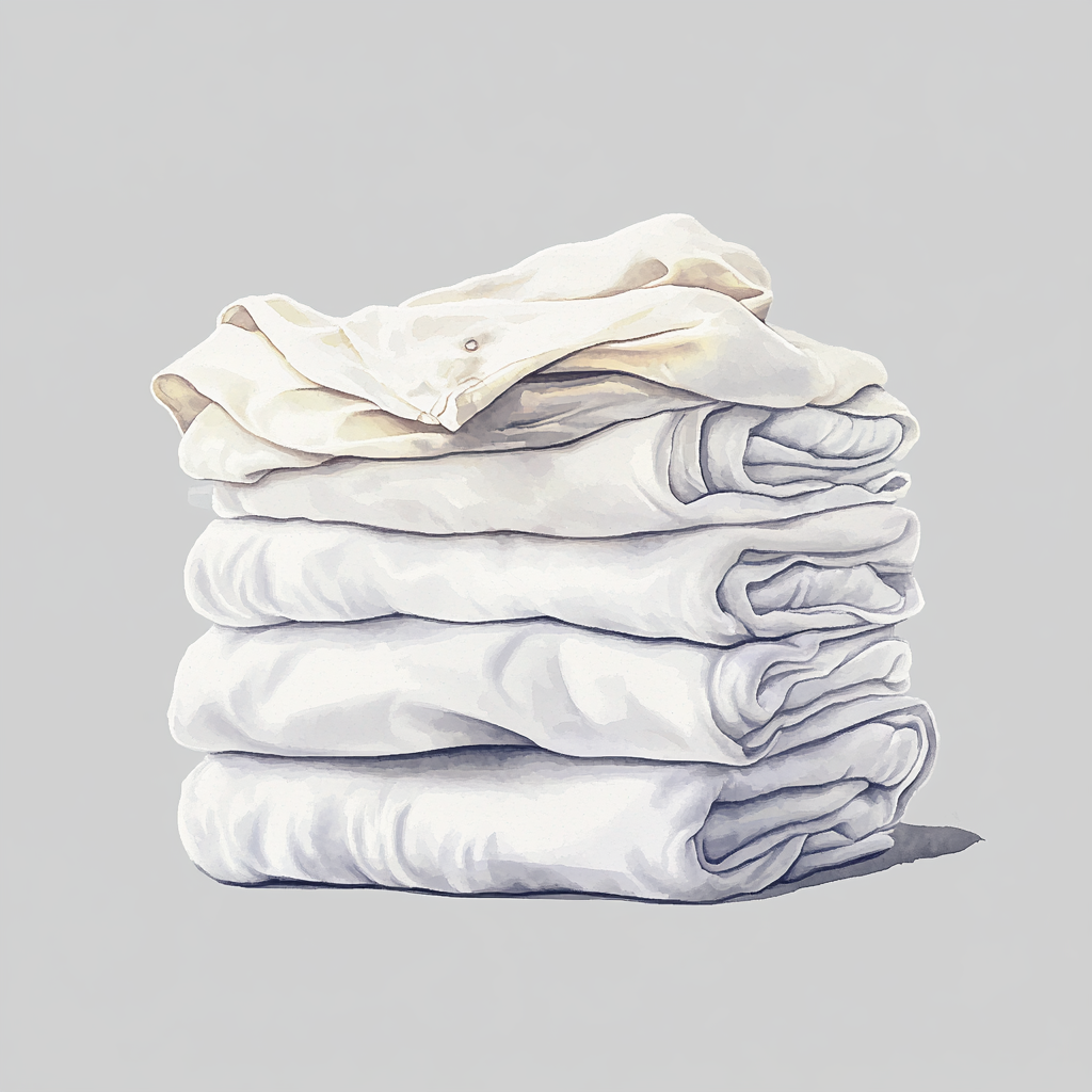 Beautiful detailed watercolor of folded white laundry