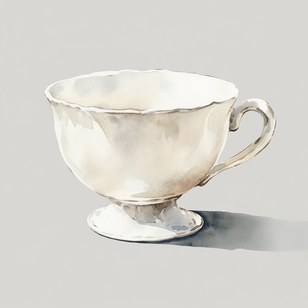 Beautiful detailed watercolor of white period cup