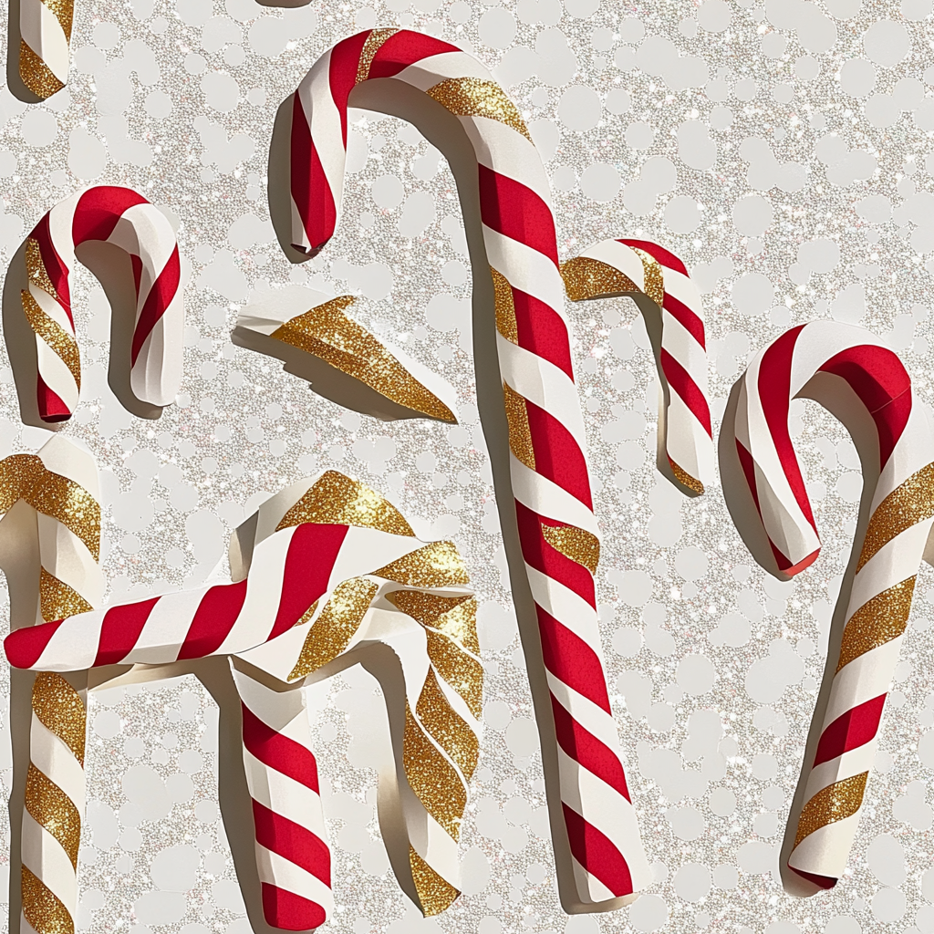 Beautiful paper candy cane sculpture on glitter background