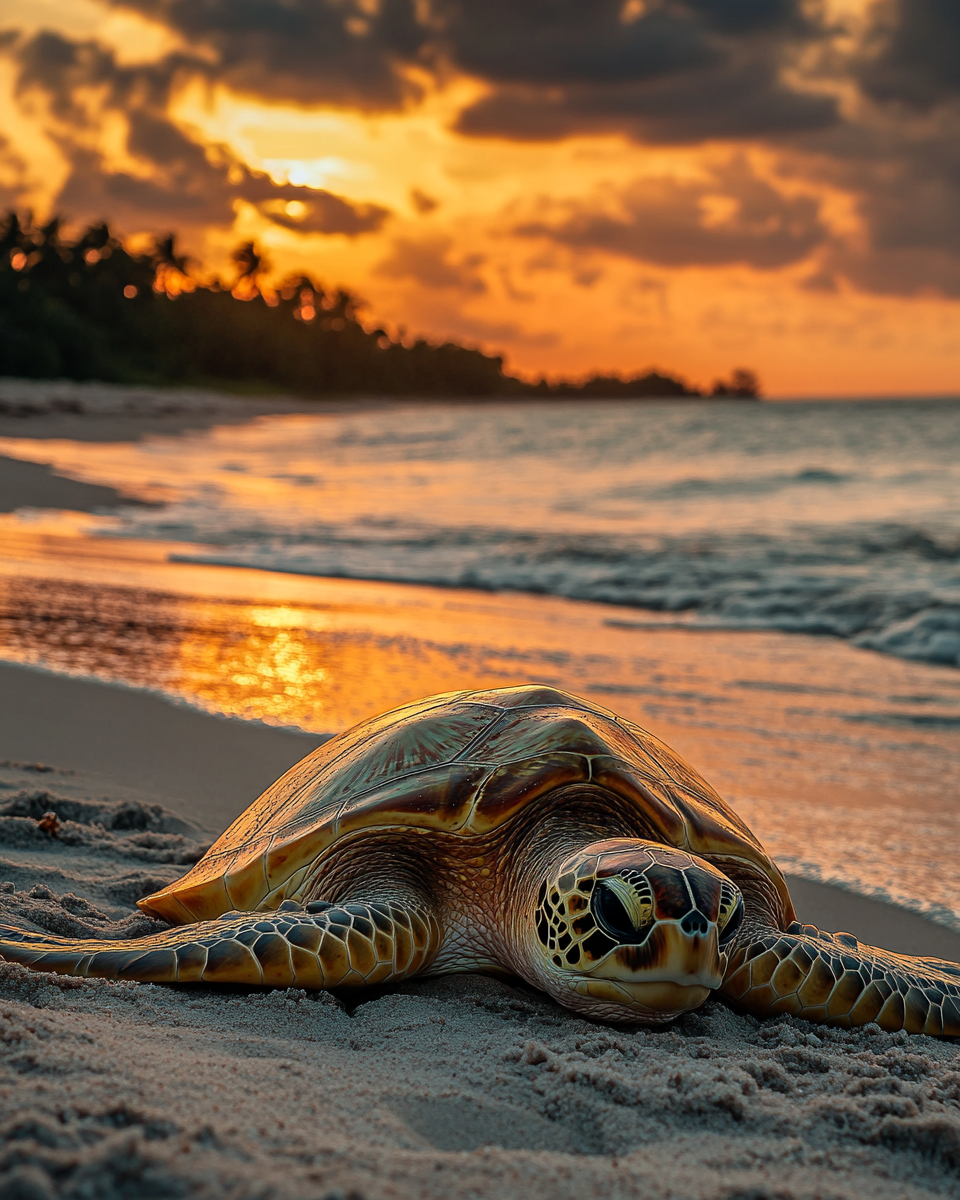 Beautiful sea turtle beach sunset National Geographic photo Canon R5.