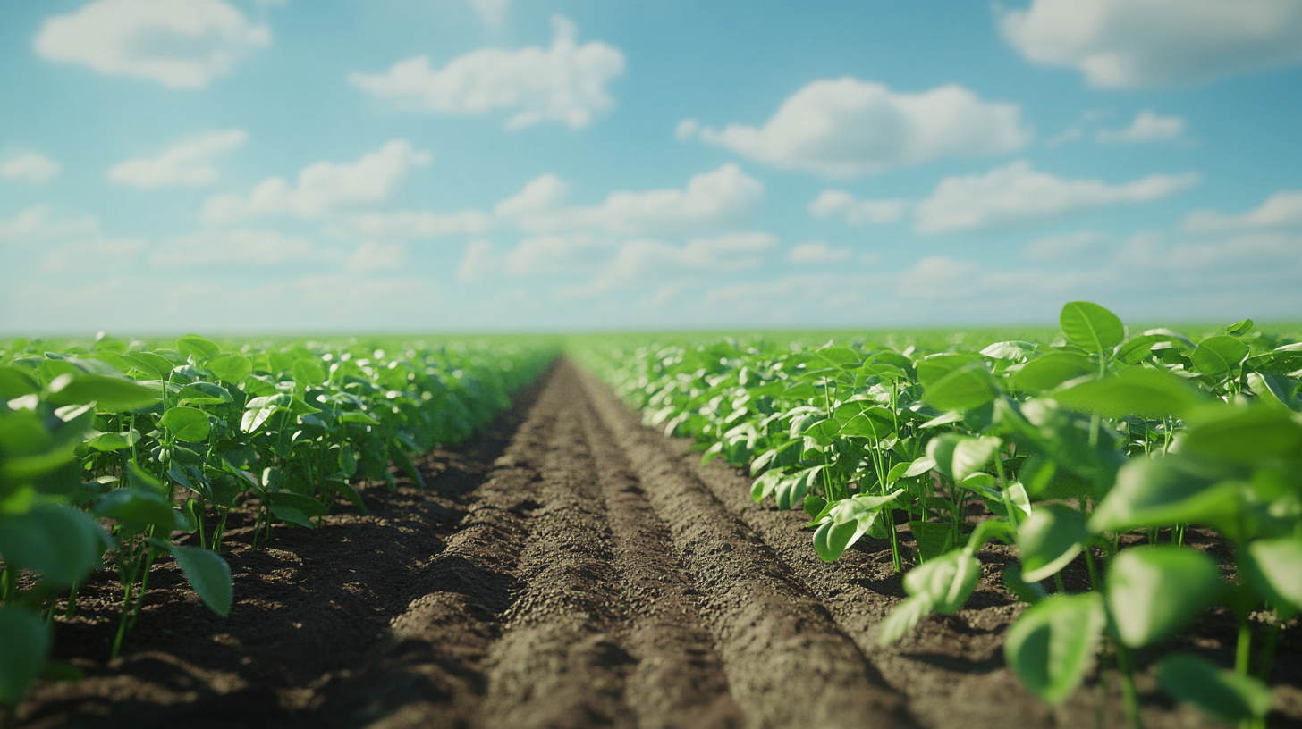 Beautiful soybean plantation, full and growing, sunny day.