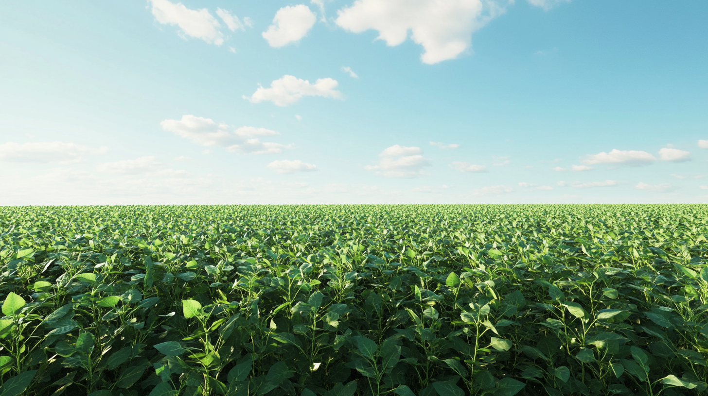 Beautiful soybean plantation in side view, plants covering horizon.