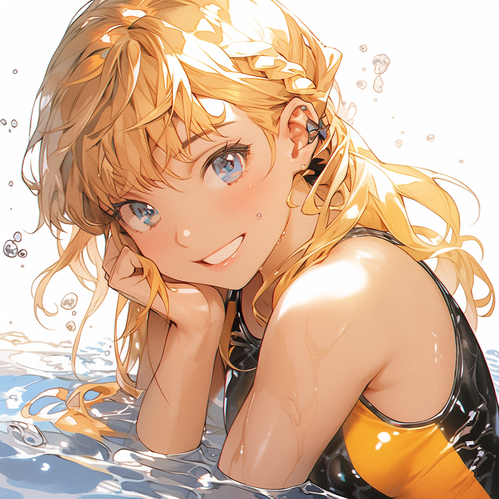 Beautiful swimmer girl with yellow hair illustration