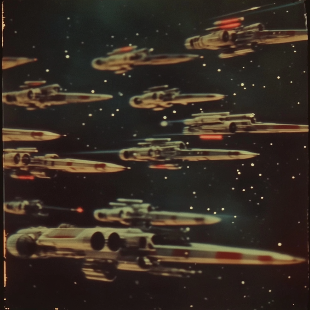 Beautiful vintage 1950s film of Rebel fleet in space.