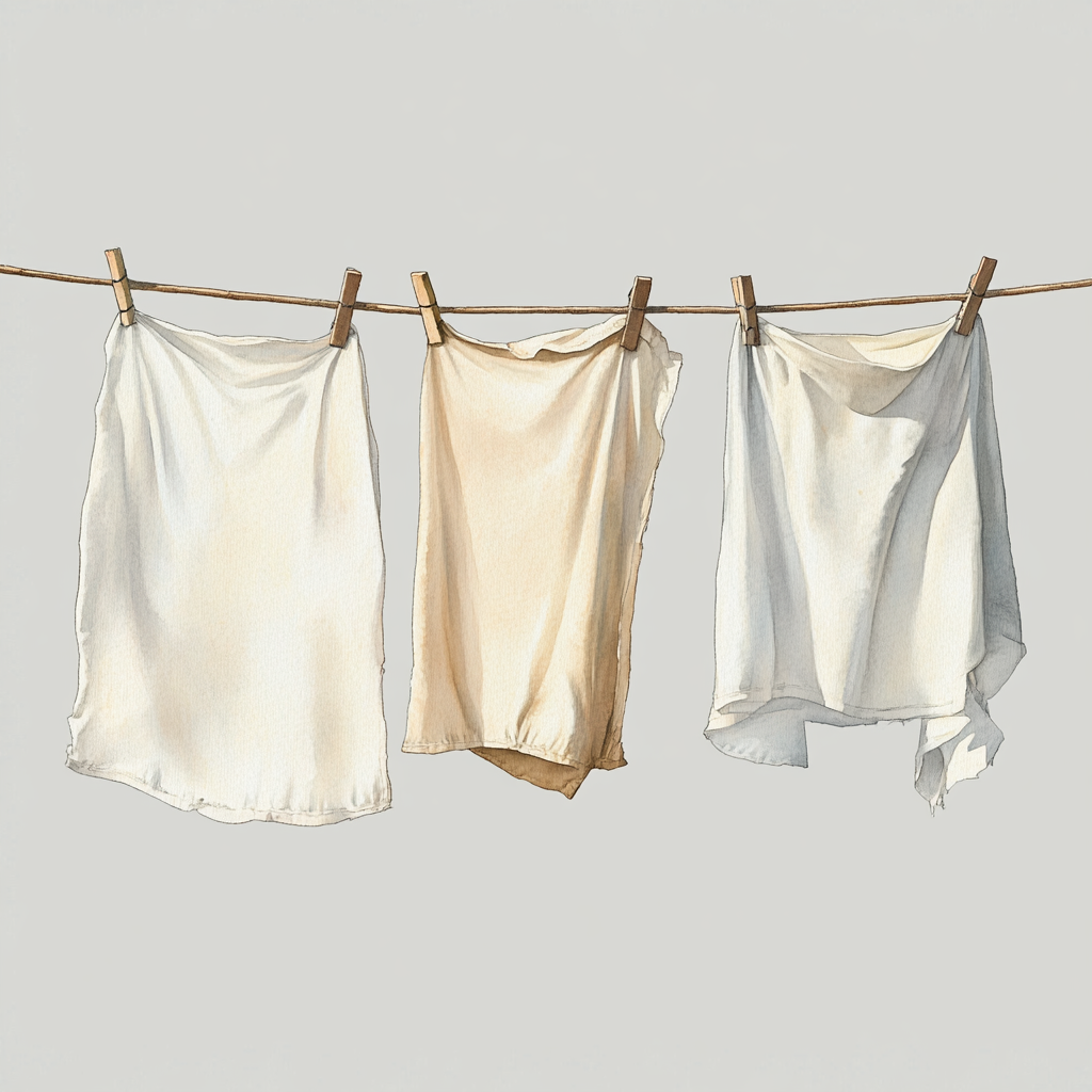 Beautiful watercolor clothesline with pastel yellow clothes.