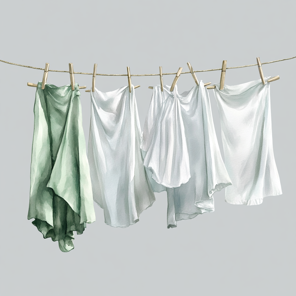 Beautiful watercolor clothesline with soft colors and details.