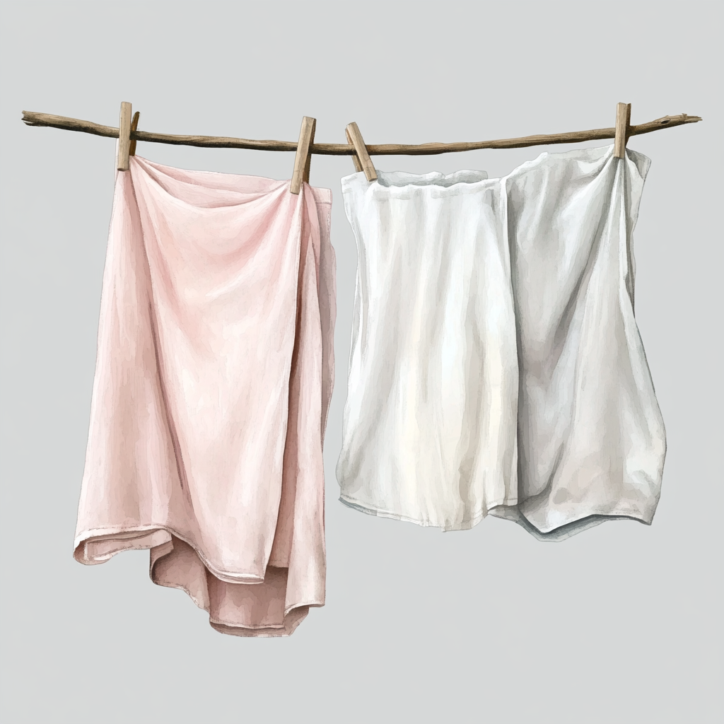 Beautiful watercolor clothesline with soft pink clothes.