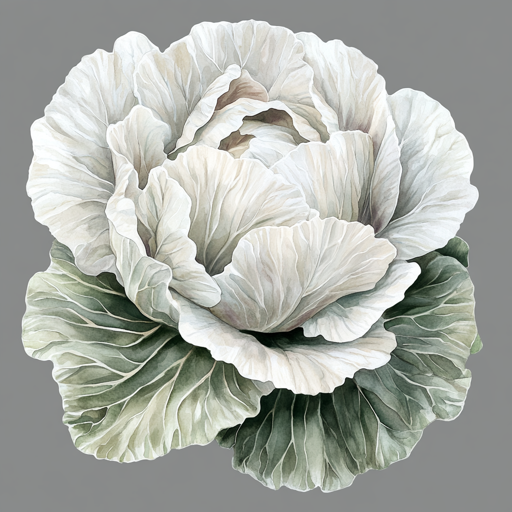 Beautiful watercolor illustration of cabbage with spring touch