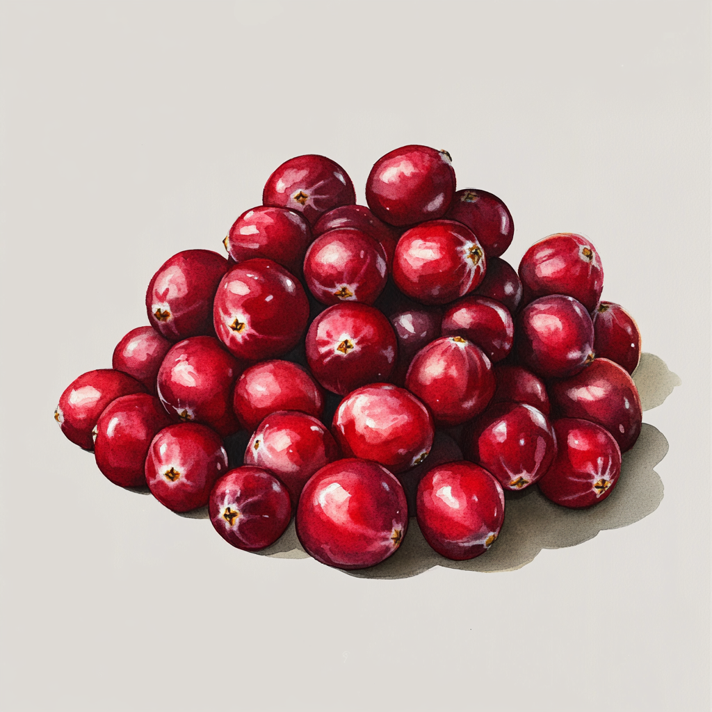 Beautiful watercolor illustration of cranberries on gray background