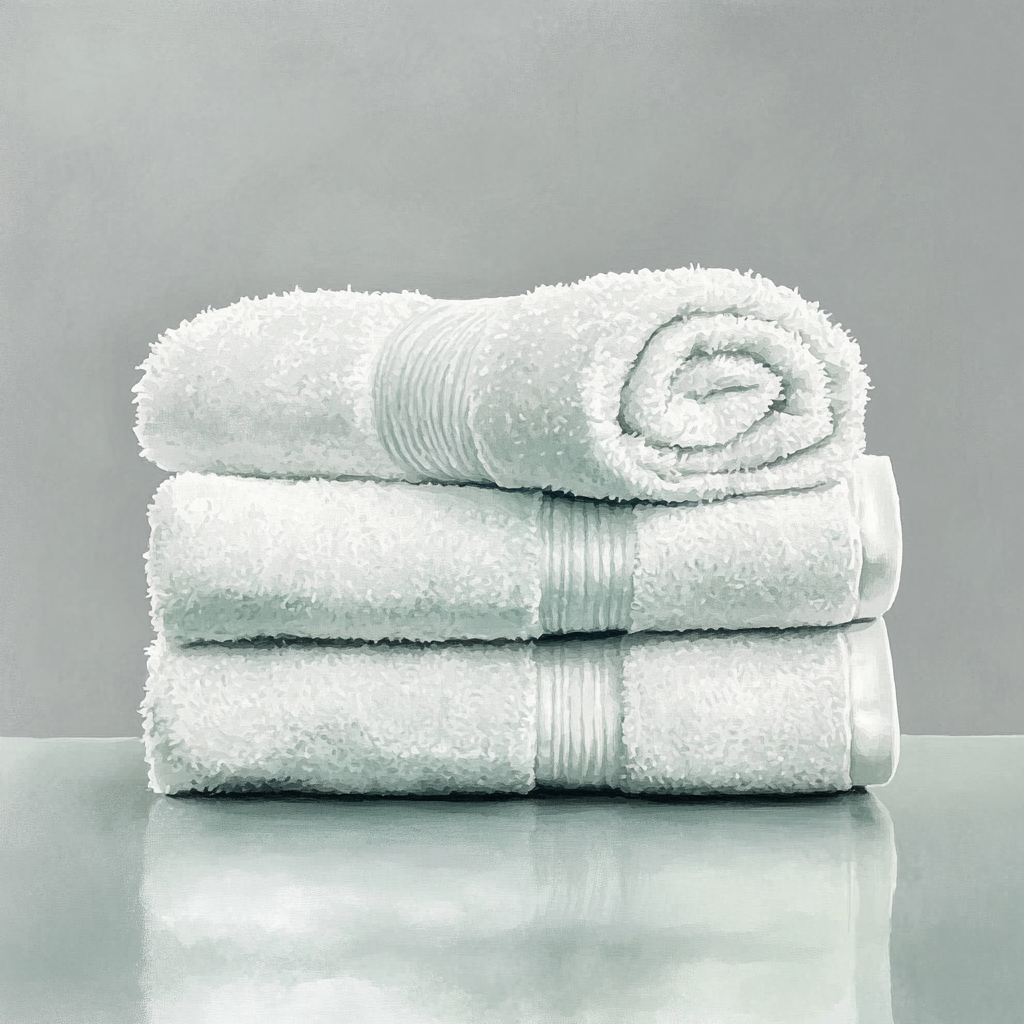 Beautiful watercolor illustration of folded white towels