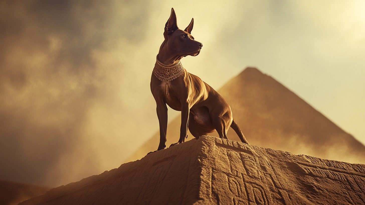 Beauty Xoloitzcuintli at the Top of Aztec Pyramid