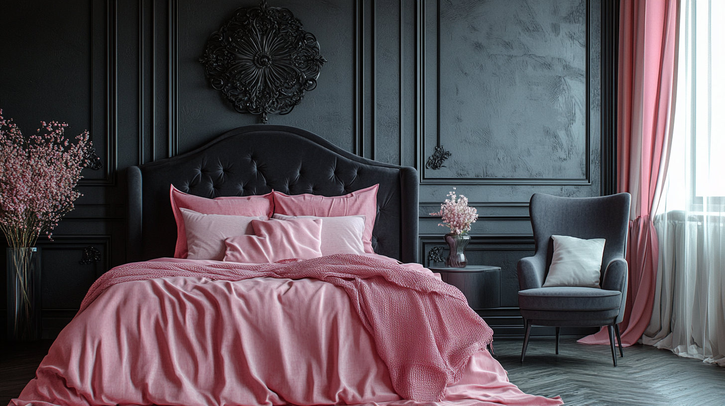 Bedroom Textural Contrast in Pink and Black Theme