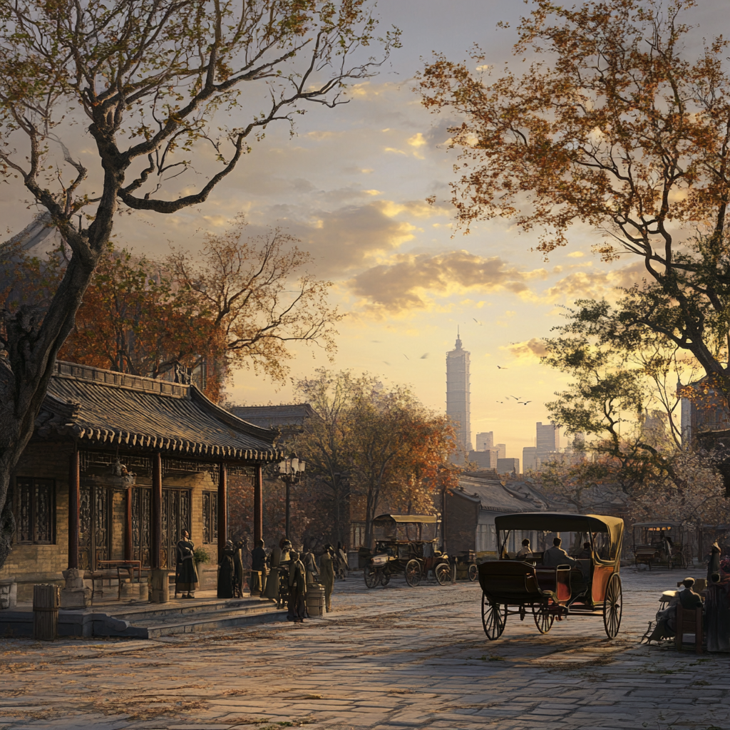 Beijing City 1900s 3D Render Tower Sunrise View