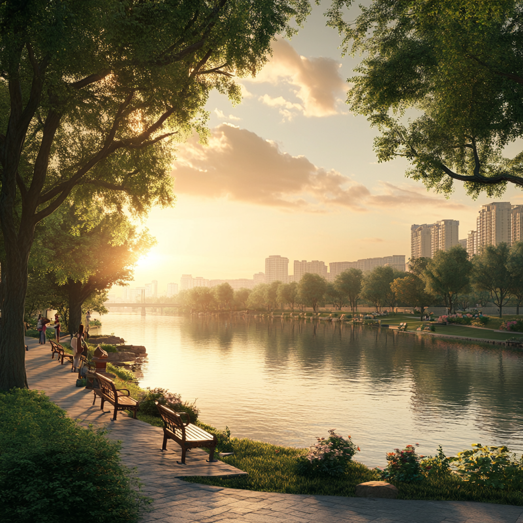 Beijing City View in 2024: Fascinating 3D Render with People and Sunset