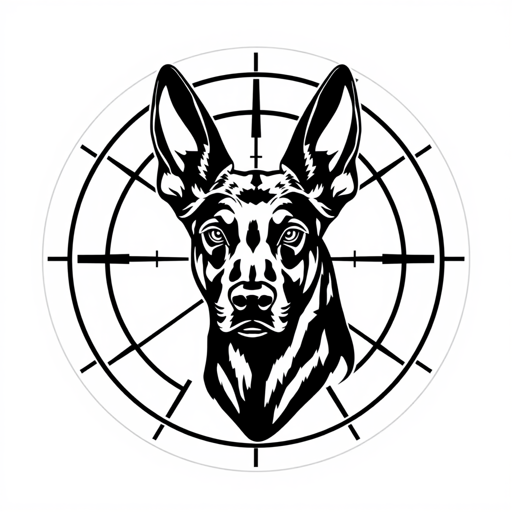 Belgian Malinois Head in Scope Crosshairs Logo