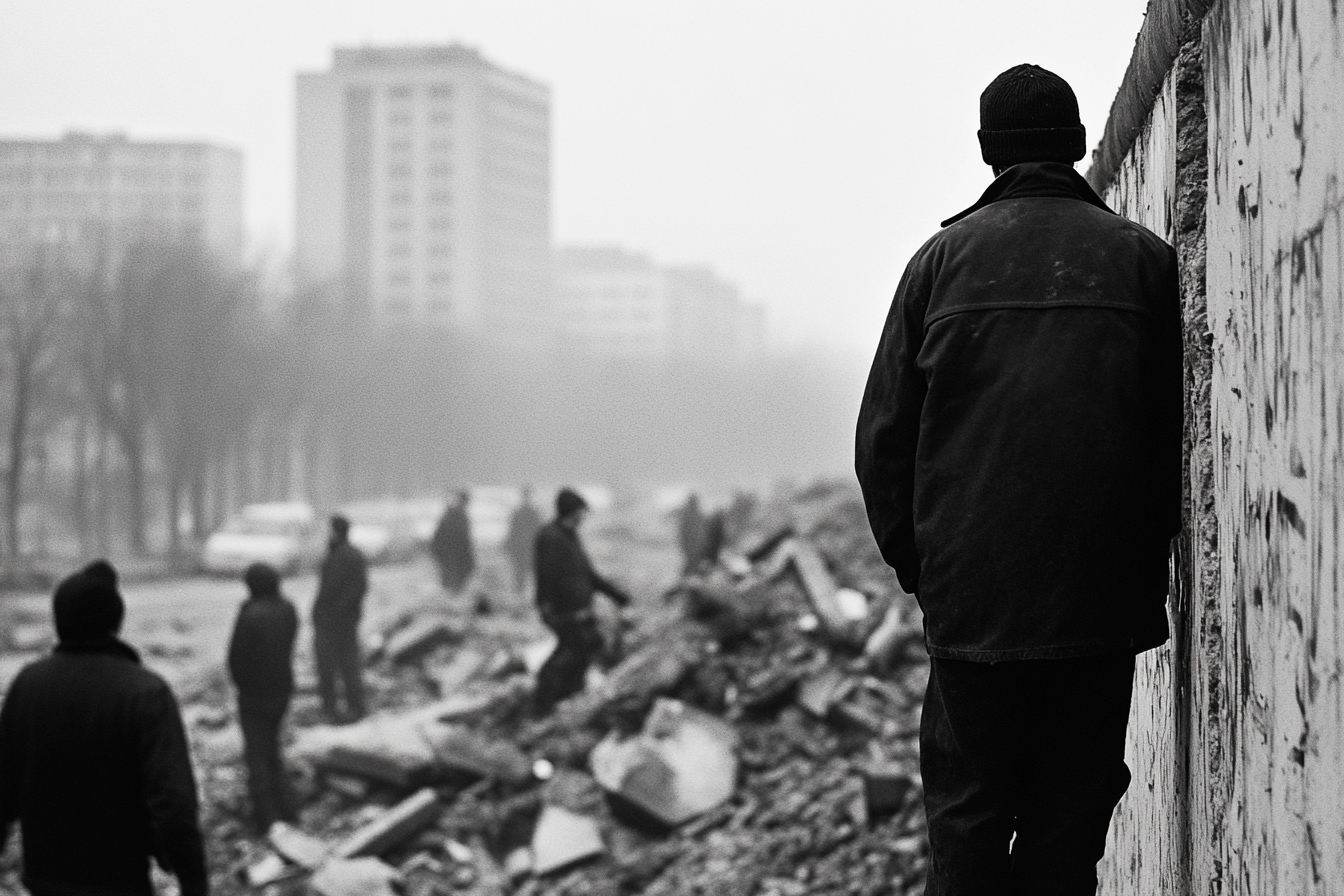 Berlin Wall destruction, man frozen in madness. Nikon D90.