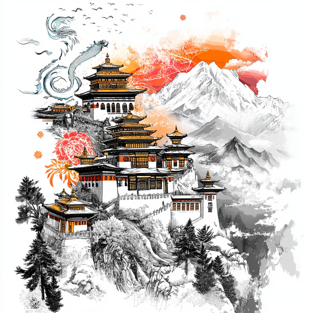 Bhutan Lucky Symbols T-shirt Design with Dragon