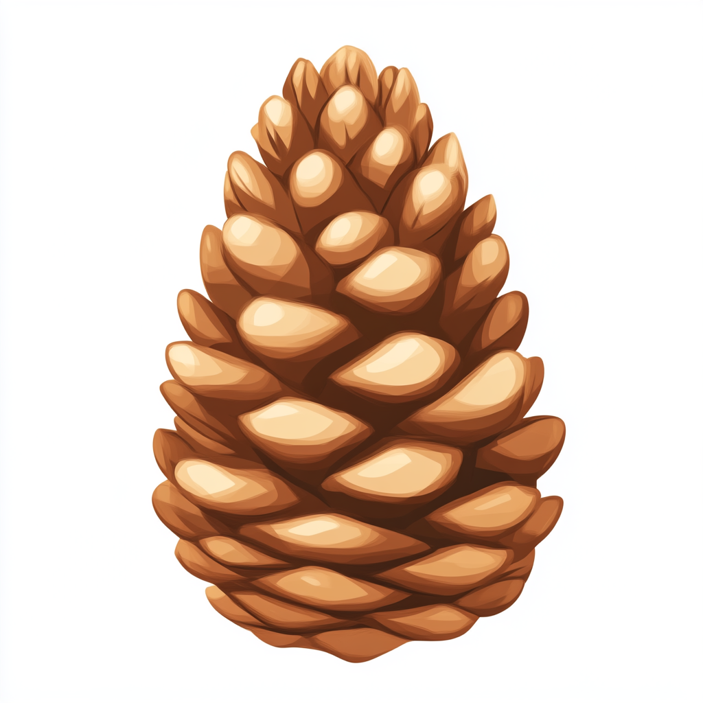 Big Conifer Cone Cartoon Style on White Background