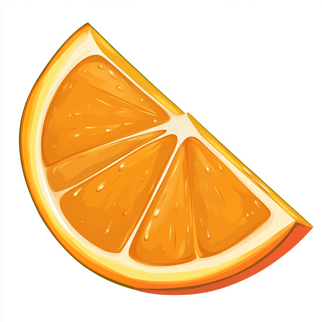 Big Orange Wedge with Glare, Cartoon Style, Flat View