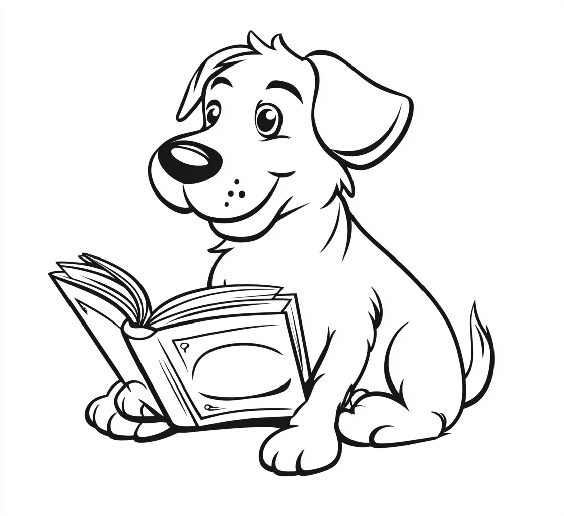 Big dog reading book in cute cartoon style.