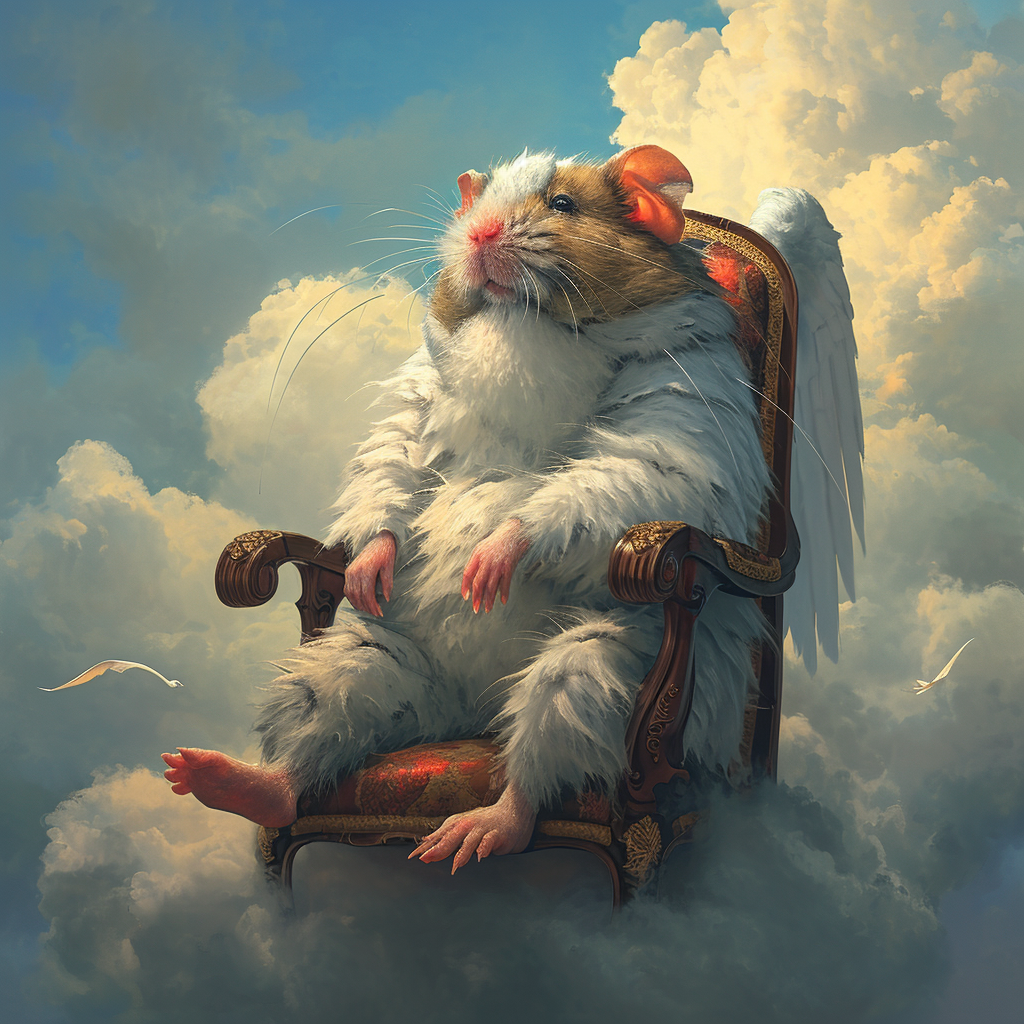 Big Hamster with Long White Beard on Cloud Chair