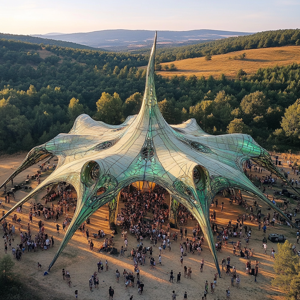 Big tree-like canopy for Ozora Festival with 2000 people