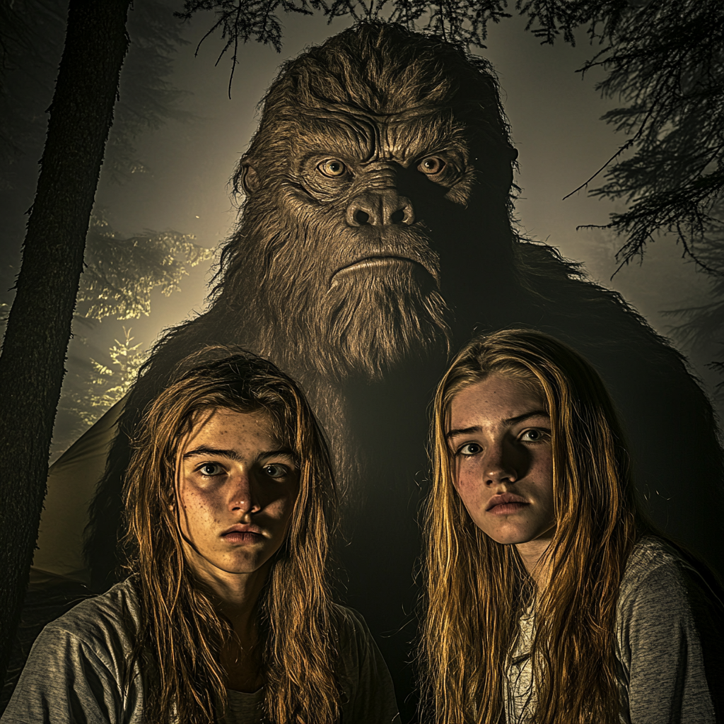 Bigfoot Scares Teens in Forest Camping Scene