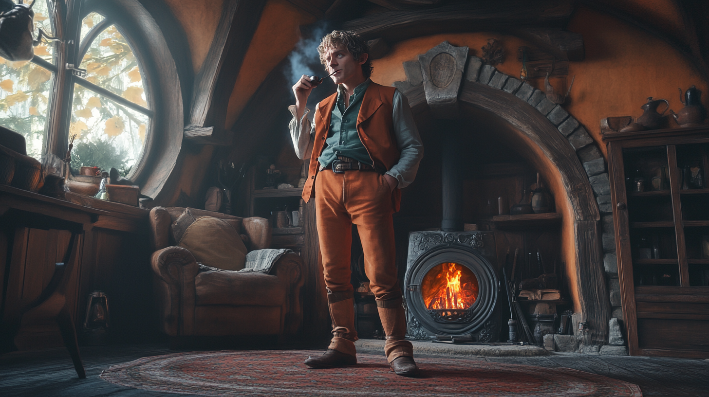 Bilbo Baggins at Fireplace in Bag End