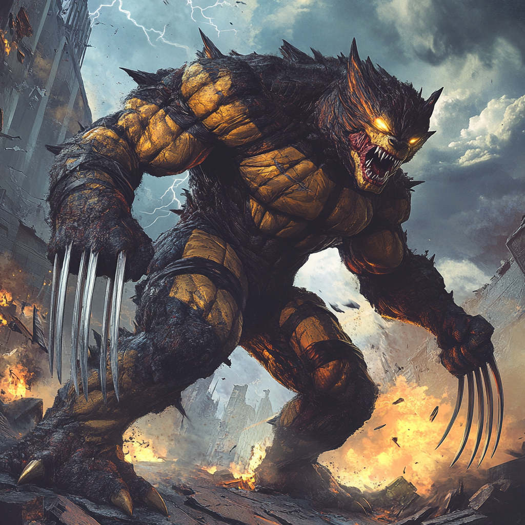 Bio-mutant hybrid creature with Wolverine and Godzilla features.