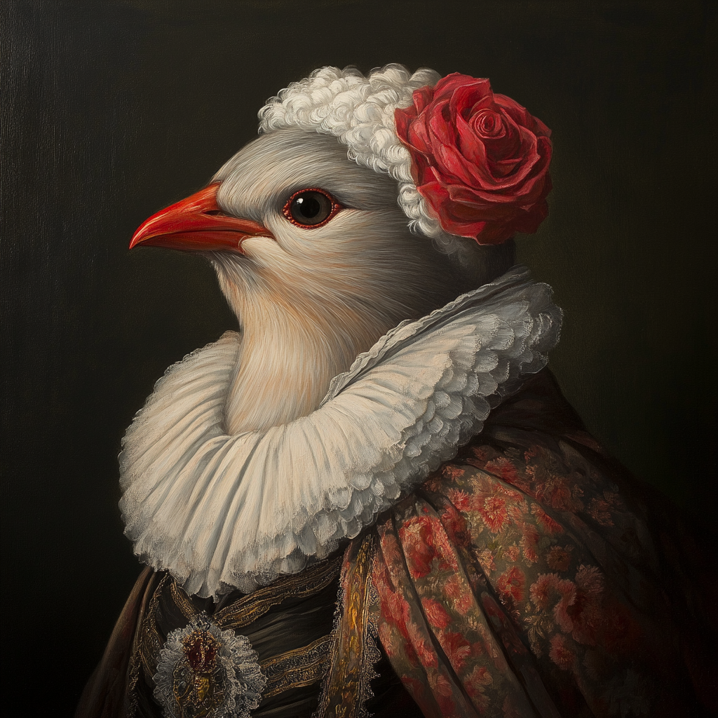 Bird with Red Peak in Traditional Wig Portrait