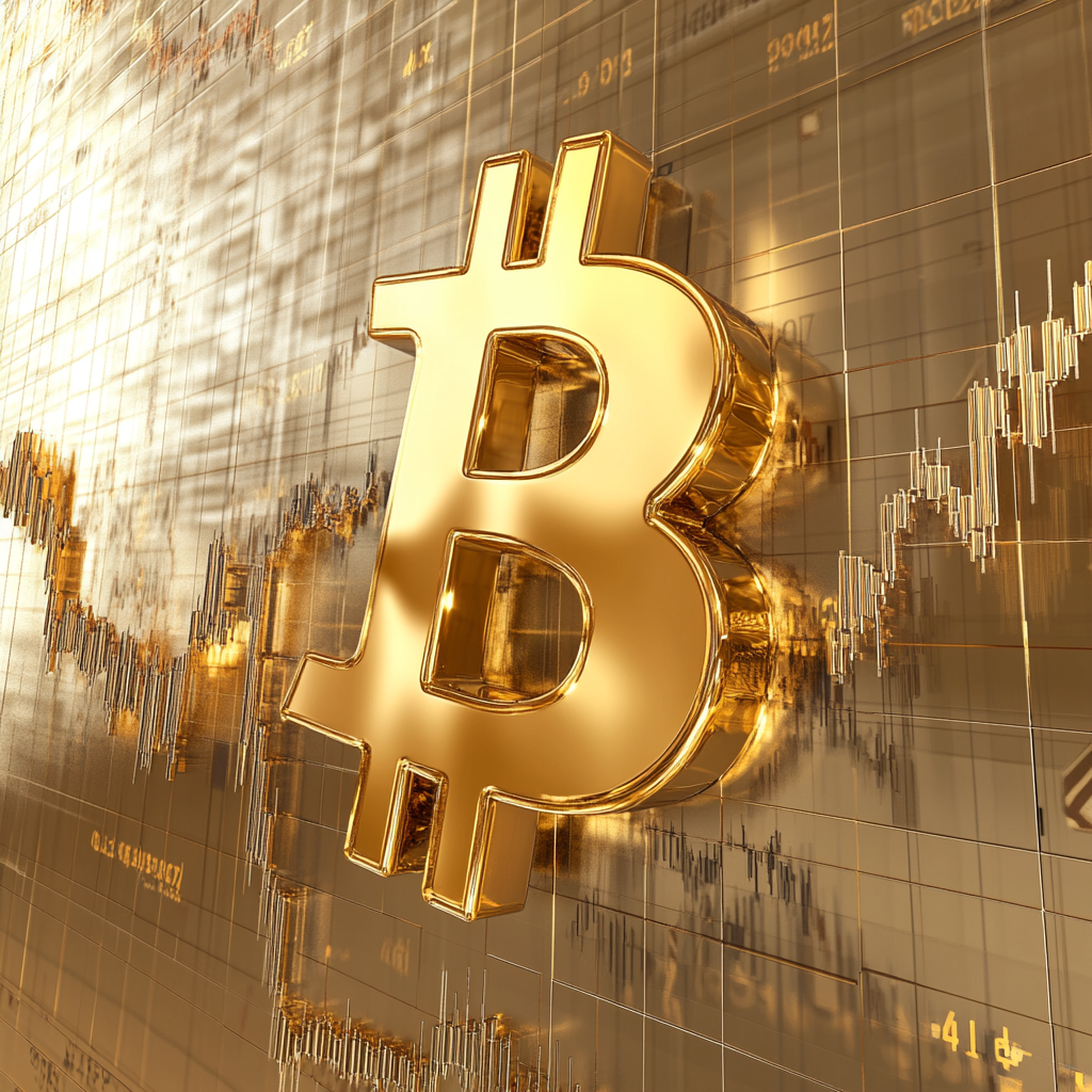 Bitcoin logo climbs up, symbolizing financial success