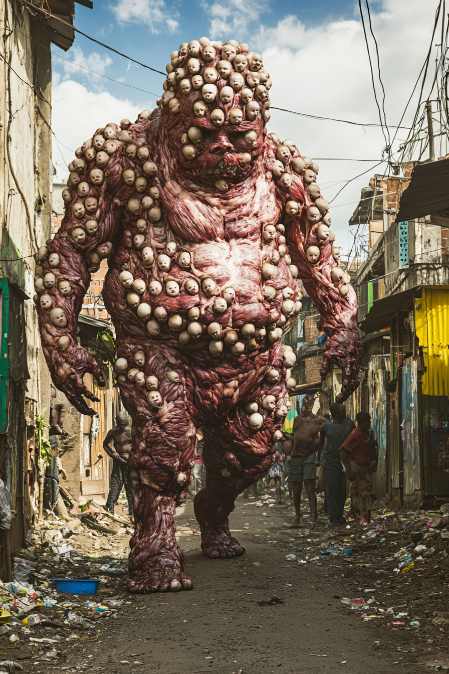 Bizarre Meat Man Covered in Baby Heads in Rio