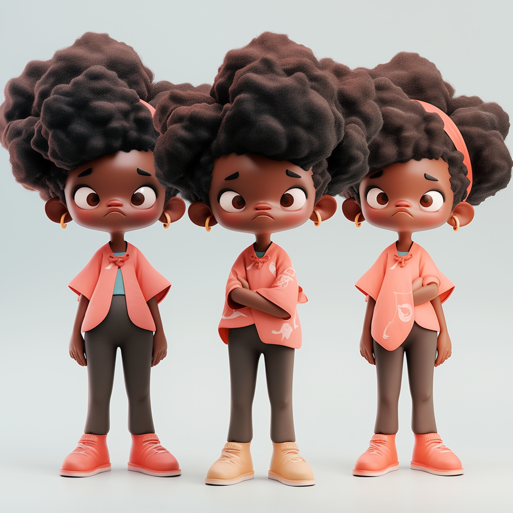 Black Afro Girl in Three Views