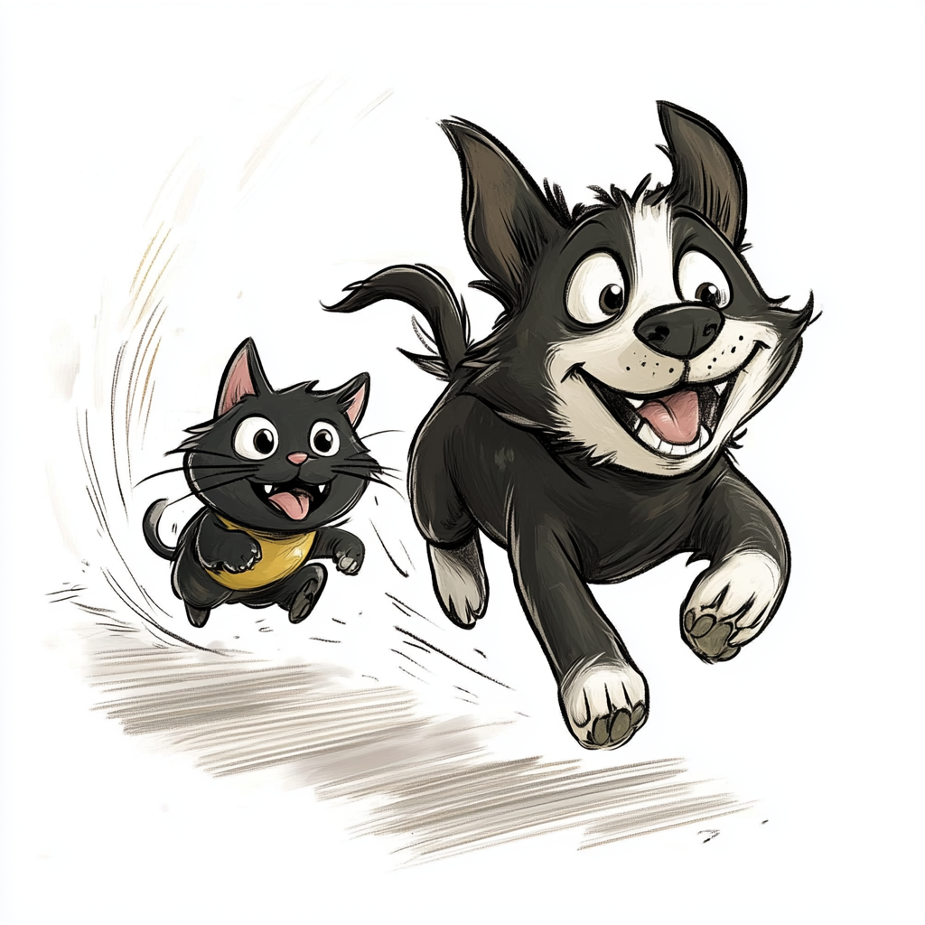 Black Dog Chasing Black Cat Cartoon